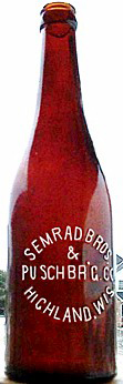 SEMRAD BROTHERS & PUSCH BREWING COMPANY EMBOSSED BEER BOTTLE