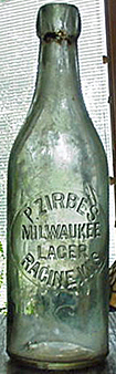 P. ZIRBES MILWAUKEE LAGER EMBOSSED BEER BOTTLE
